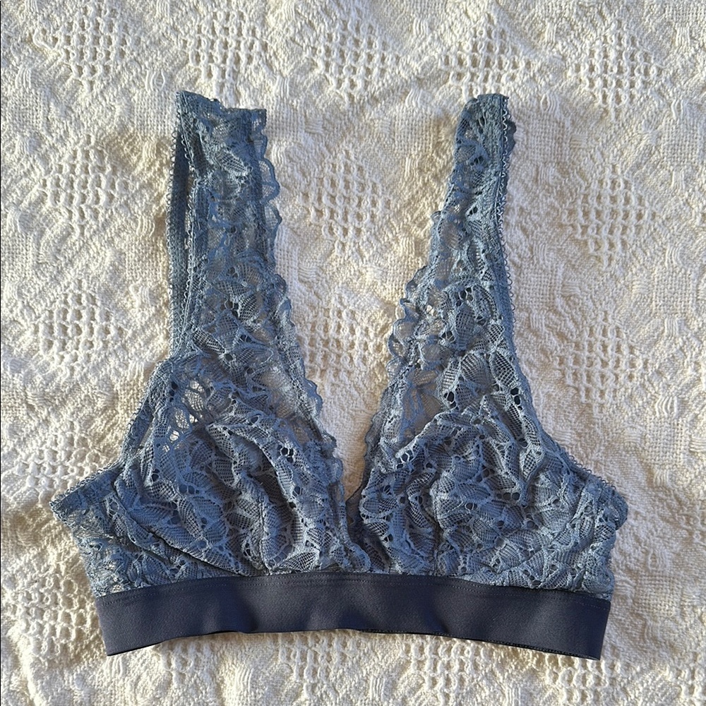 Aerie Blue Lace Bra with Plunging V-Neck